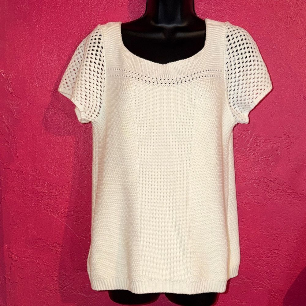 LOFT Cream 100% soft & comfy cotton short sleeved oversize sweater. Sz S